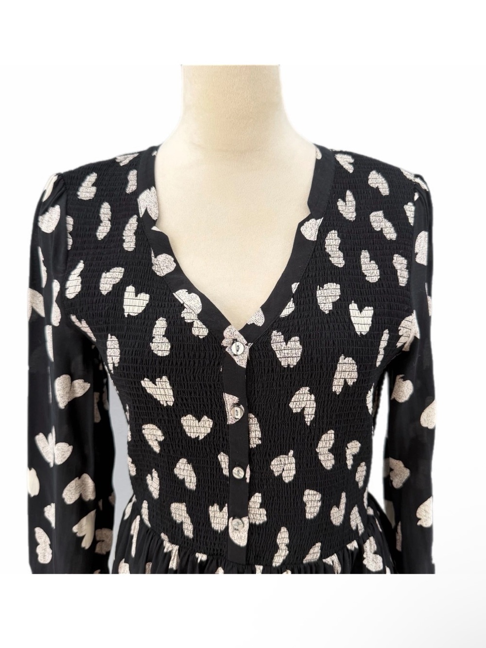 Maeve By Anthropologie Black Dress with White Heart Print SZ M - Picture 3 of 8